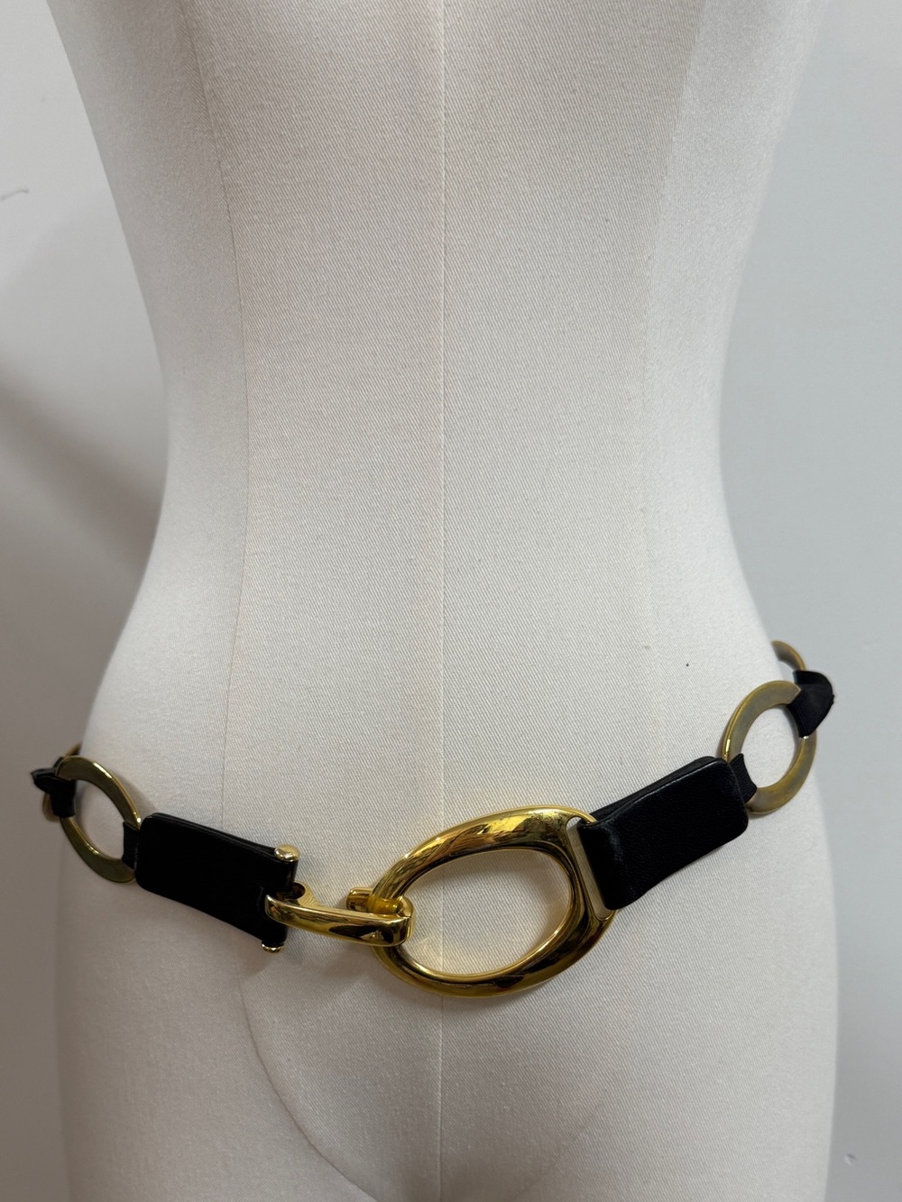 Suzi Roher Gold Link Belt with Black Leather and Elastic